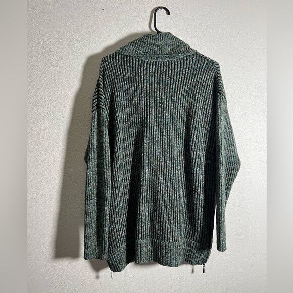 Leo & Nicole Stitch Fix Green Tweed Ribbed Zip Cowl Neck Zip Sides Sweater XL - Picture 5 of 5